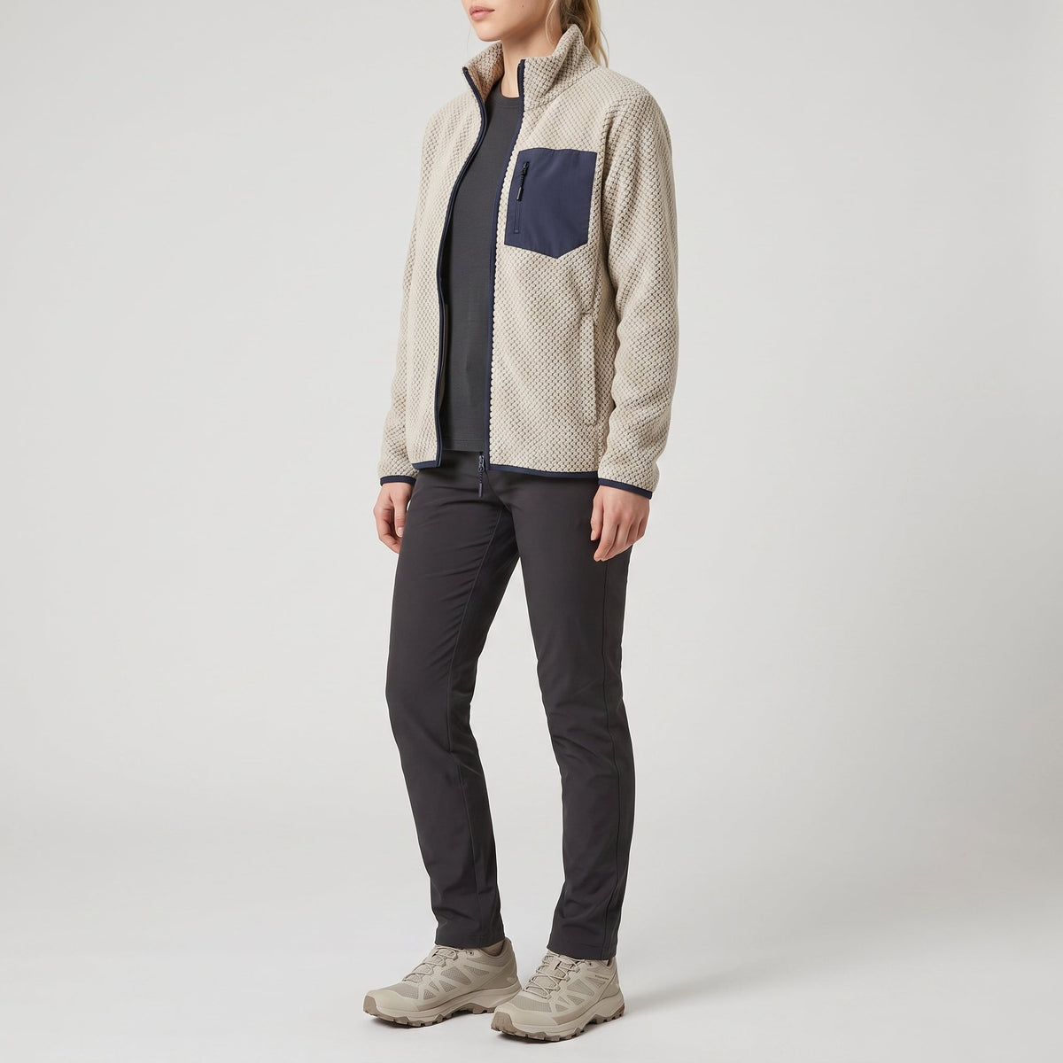 Women's Full Zip Textured Fleece Jacket with Zip Chest Pocket