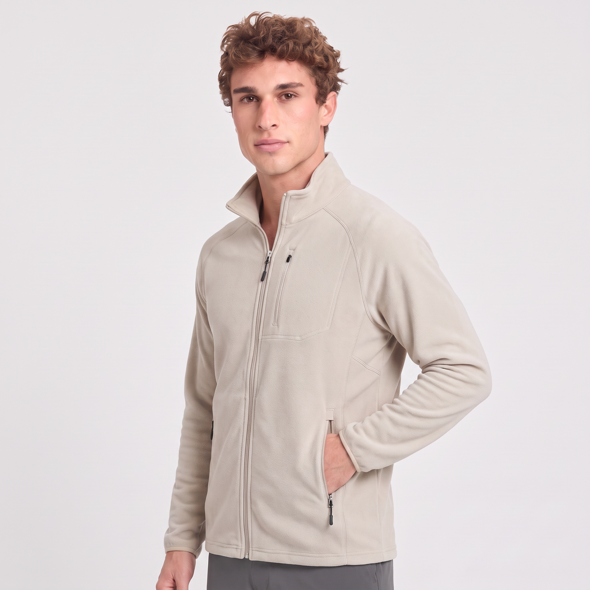 Men's Lightweight Zip Up Fleece Jacket with Chest Pocket