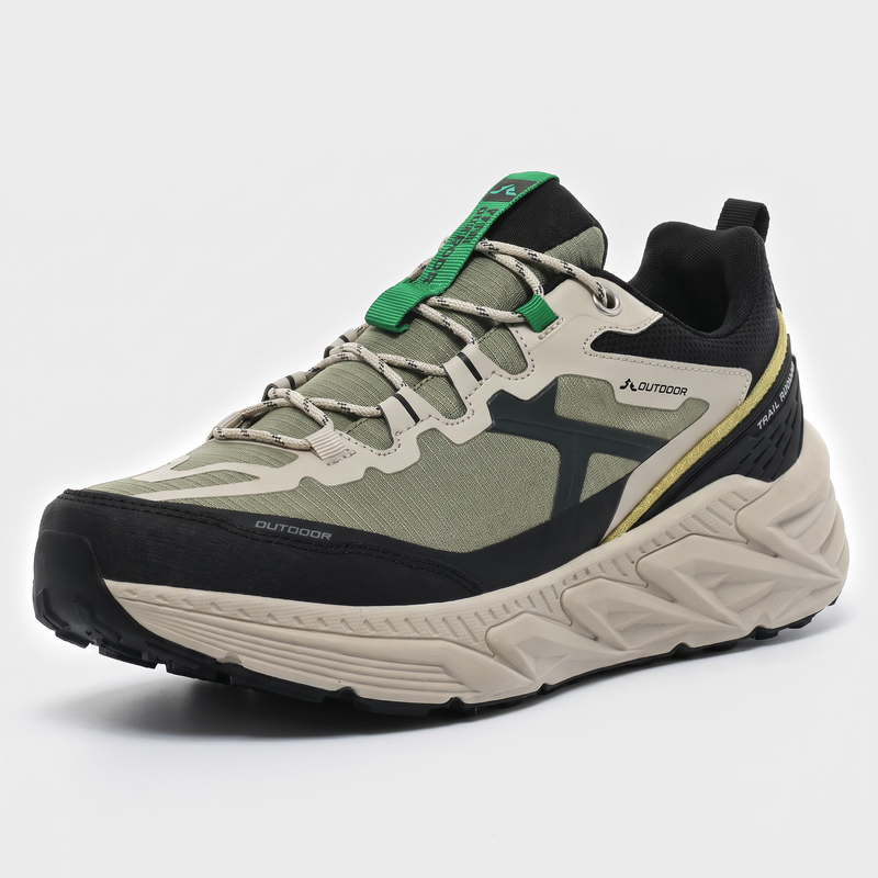 Men's Cushioned Trail Shoes with Lugged Rubber Outsole and Ripstop Mesh Upper