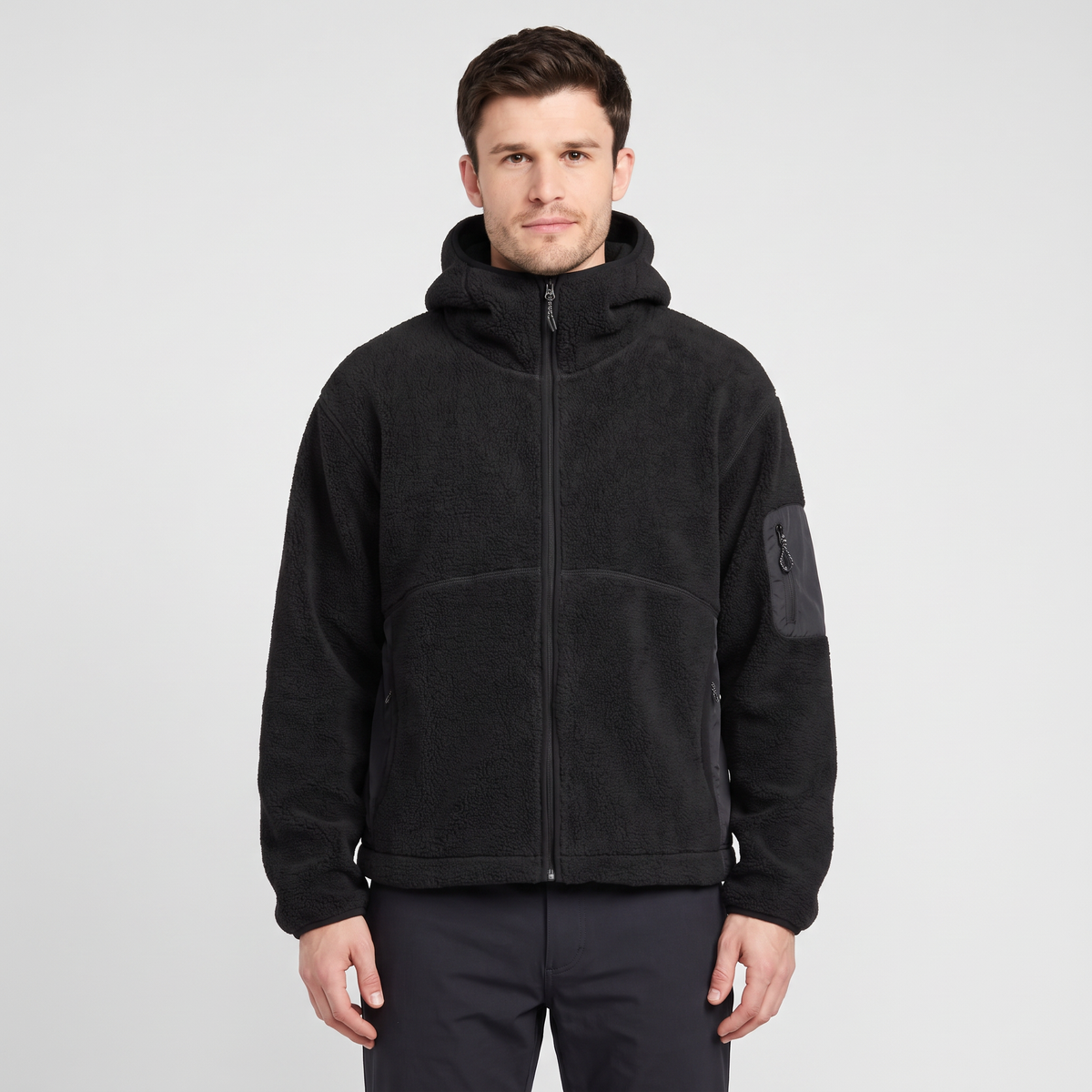 Men's Full Zip Fleece Hoodie with Chimney Collar