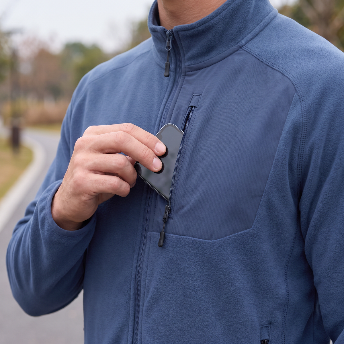 Men's Lightweight Zip Up Fleece Jacket with Chest Pocket