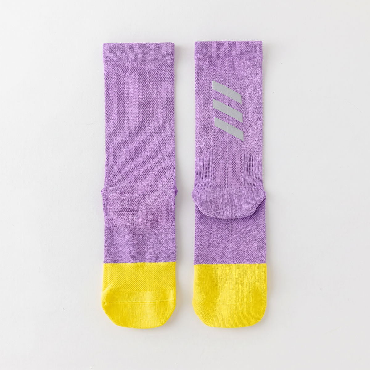 Unisex Cycling Socks Mid Crew with Reflective Bars and Mesh Ventilation