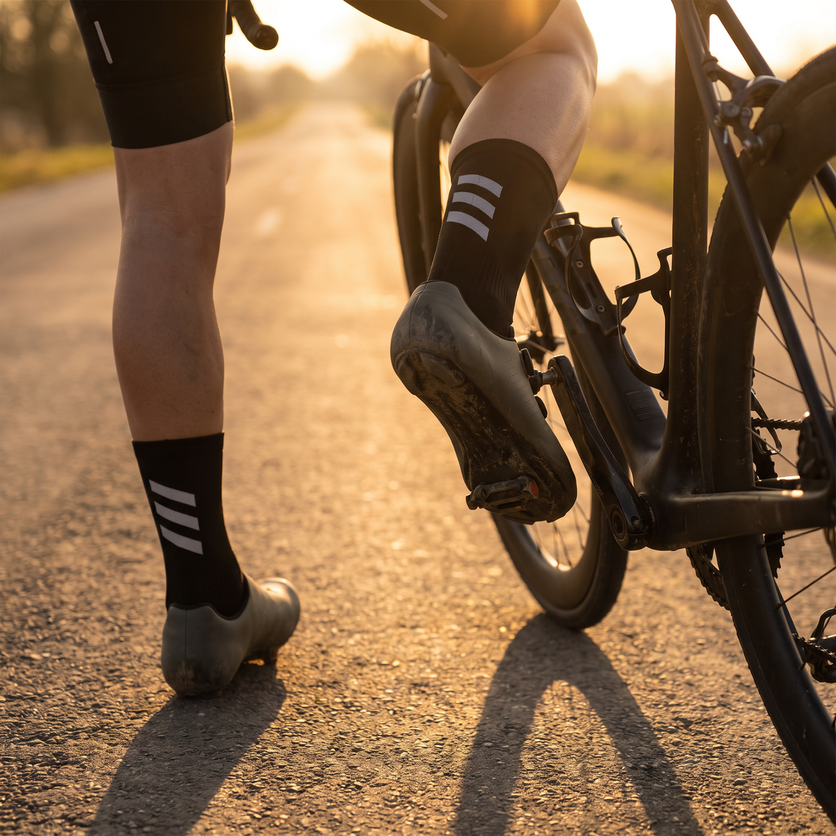 Unisex Cycling Socks Mid Crew with Reflective Bars and Mesh Ventilation