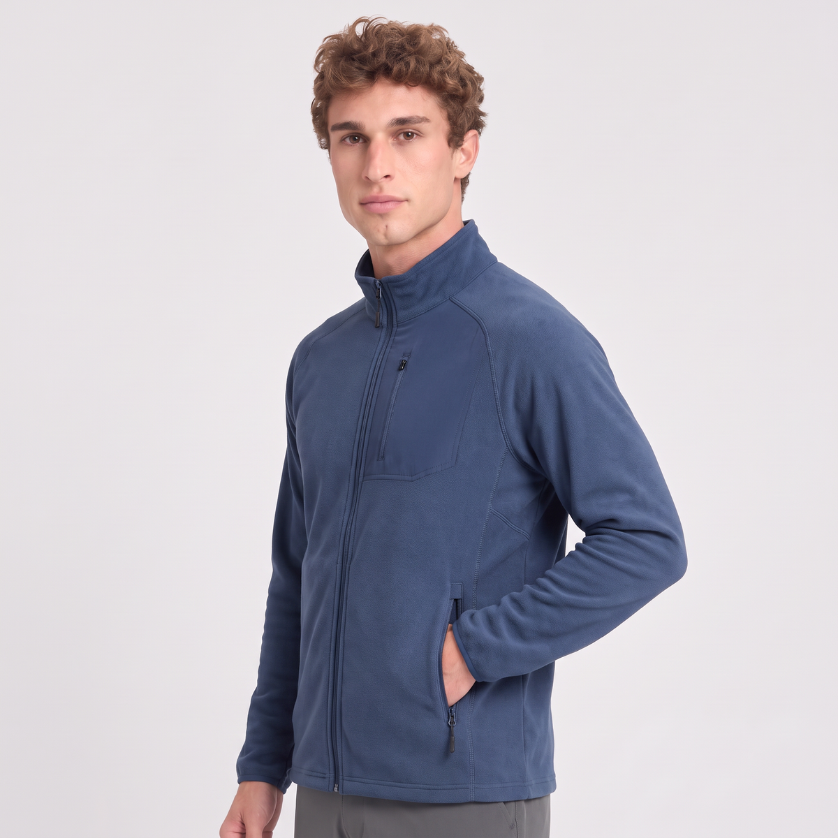 Men's Lightweight Zip Up Fleece Jacket with Chest Pocket