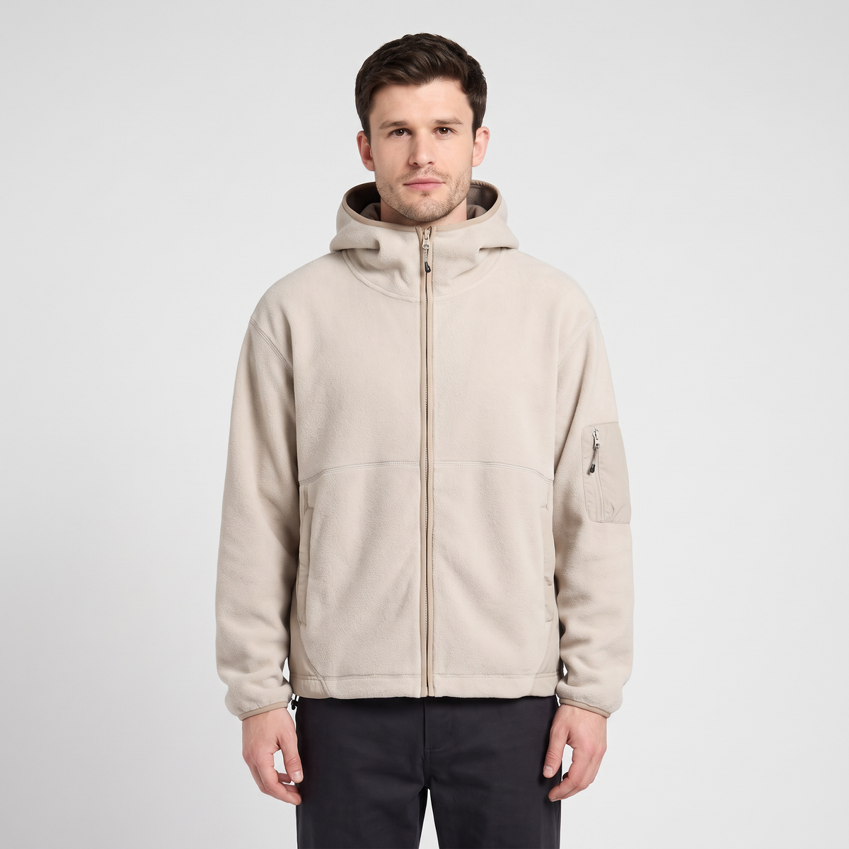 Men's Full Zip Fleece Hoodie with Chimney Collar