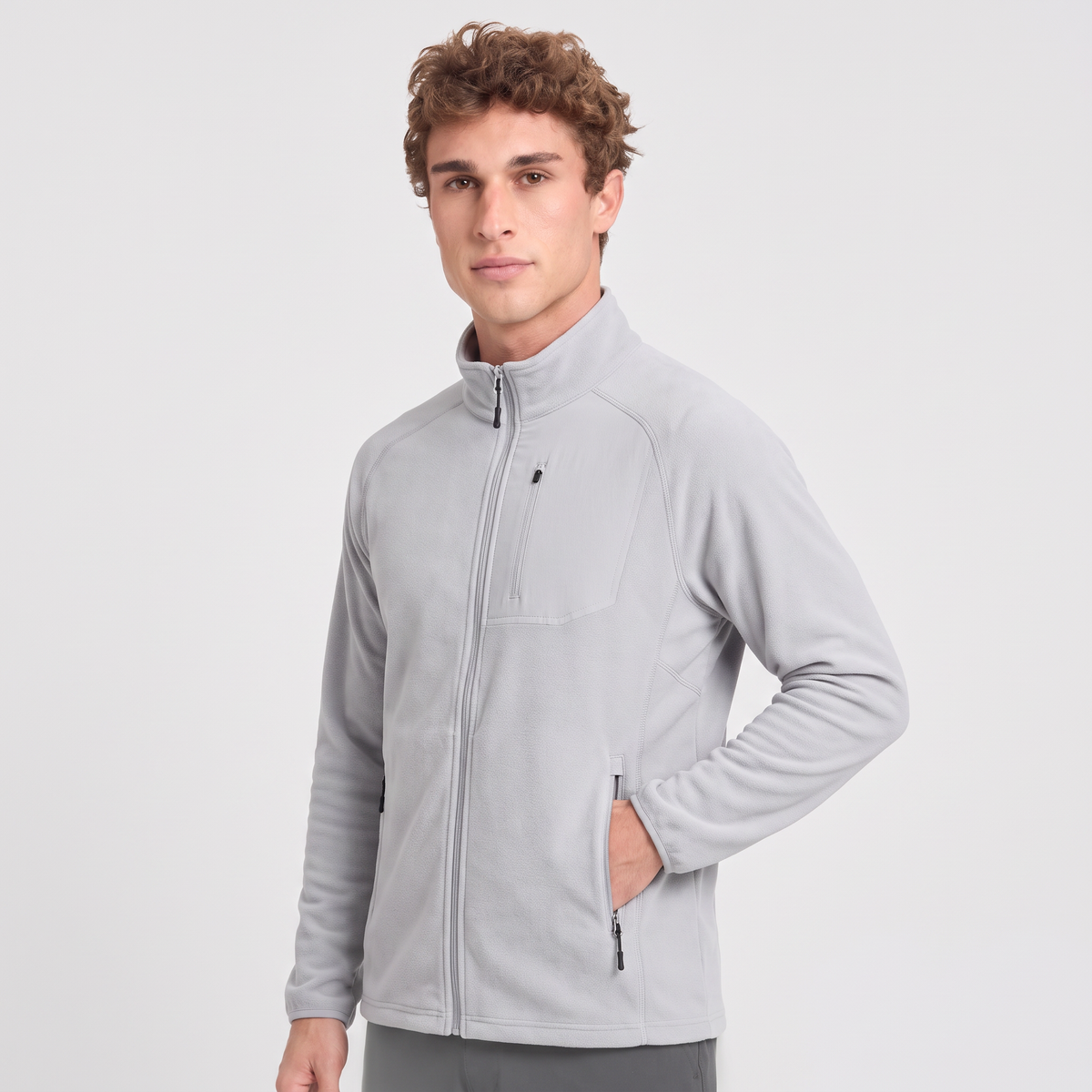 Men's Lightweight Zip Up Fleece Jacket with Chest Pocket