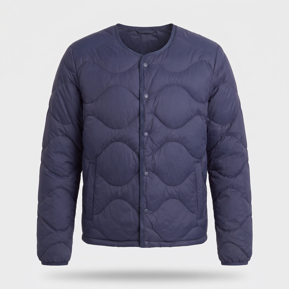 Men's Lightweight Down Puffer Jacket Collarless Snap Front