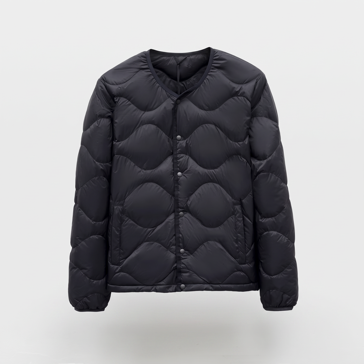 Men's Lightweight Down Puffer Jacket Collarless Snap Front