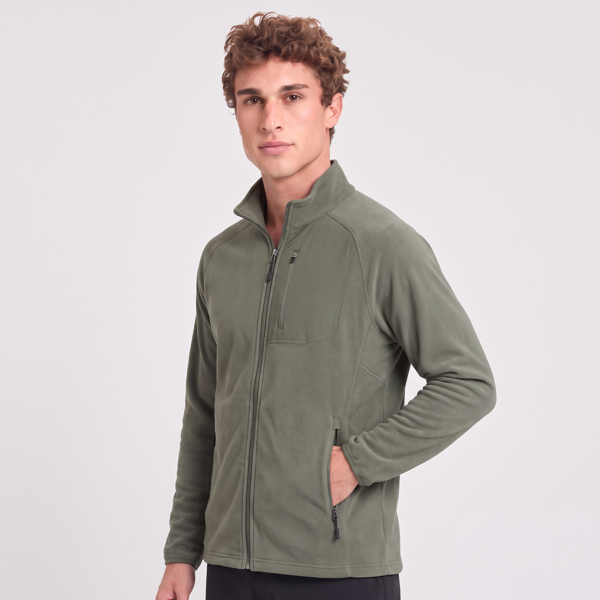 Men's Lightweight Zip Up Fleece Jacket with Chest Pocket