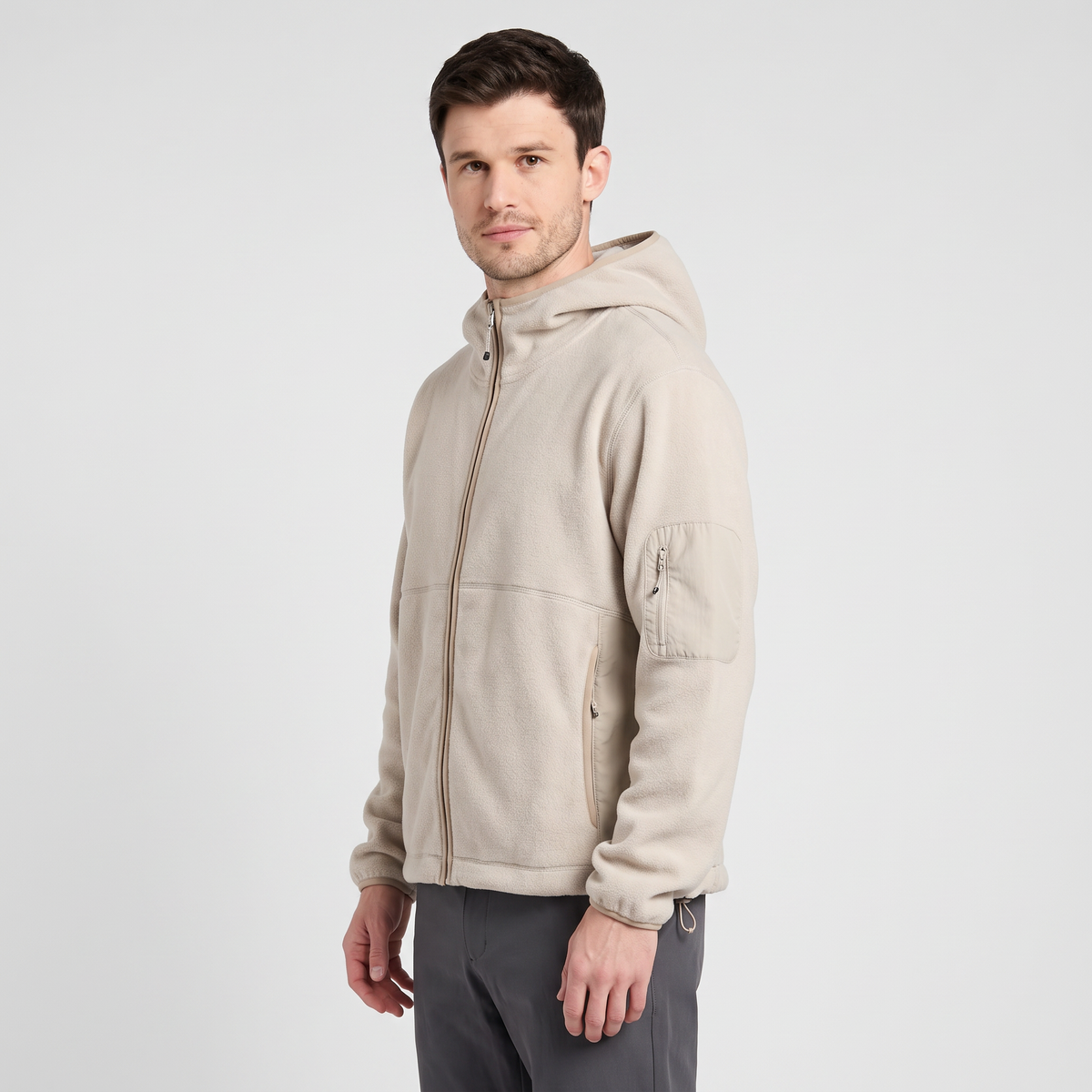 Men's Full Zip Fleece Hoodie with Chimney Collar