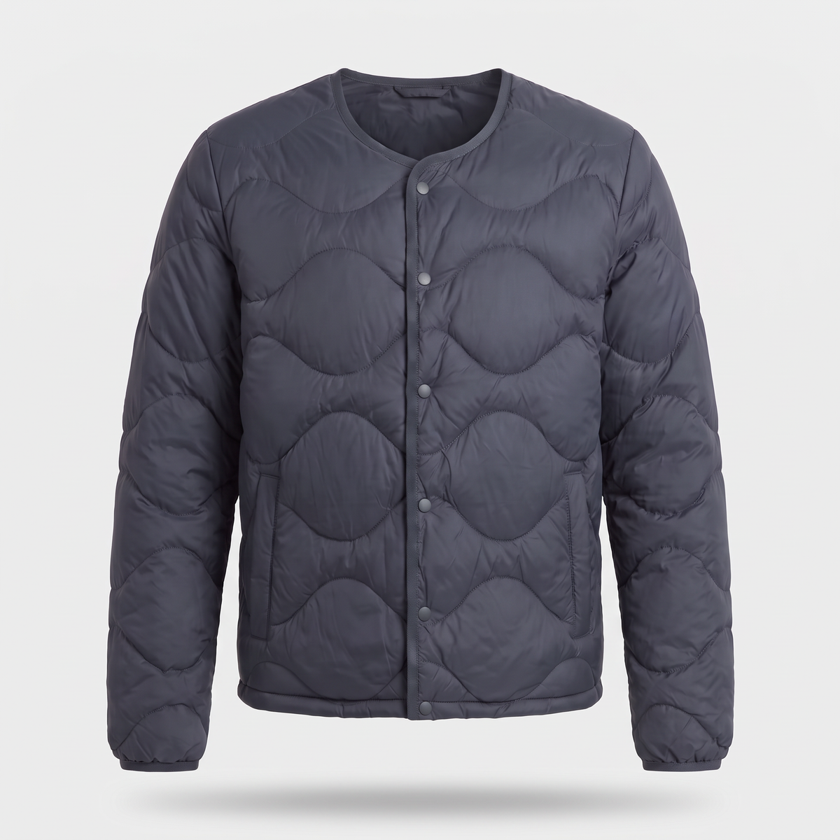 Men's Lightweight Down Puffer Jacket Collarless Snap Front