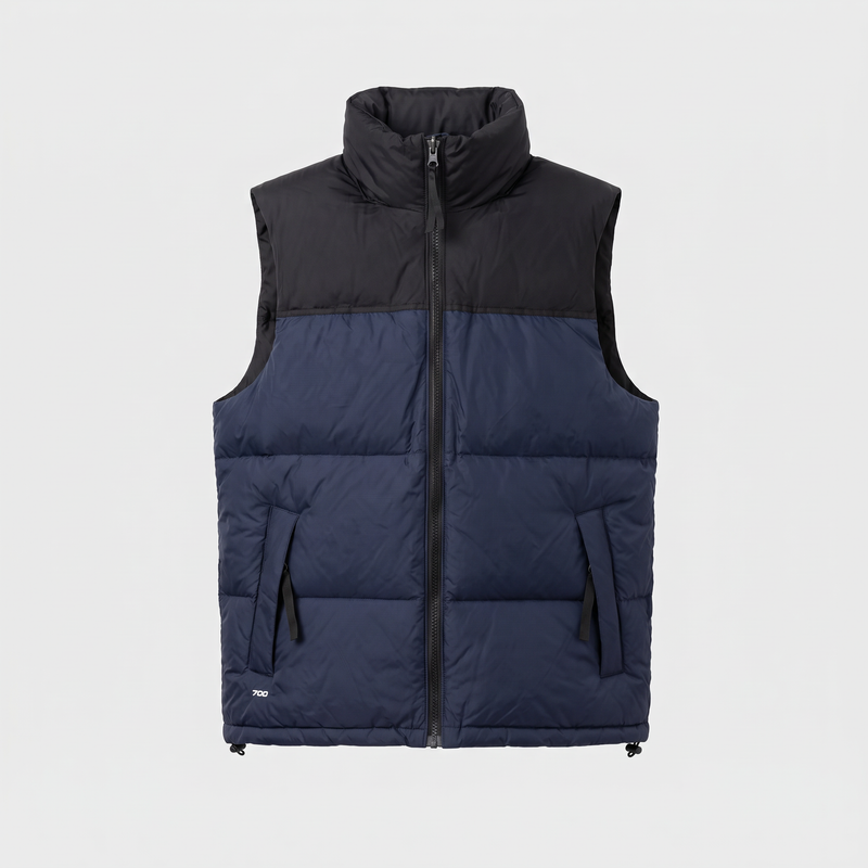 Men's Color Block Down Puffer Vest with Stand Collar