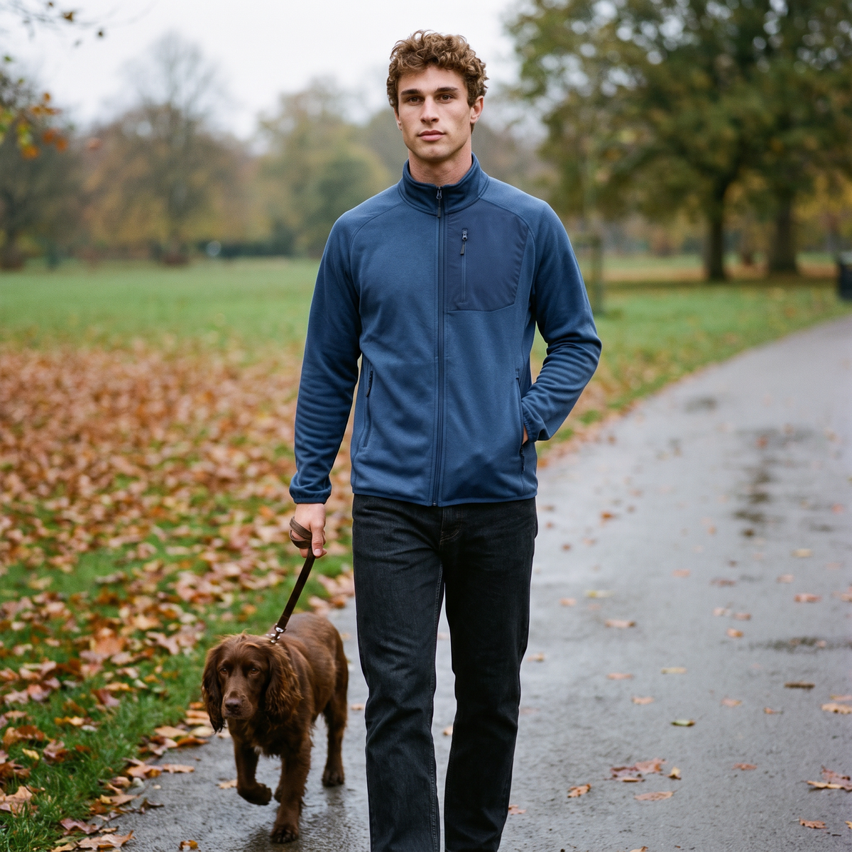 Men's Lightweight Zip Up Fleece Jacket with Chest Pocket