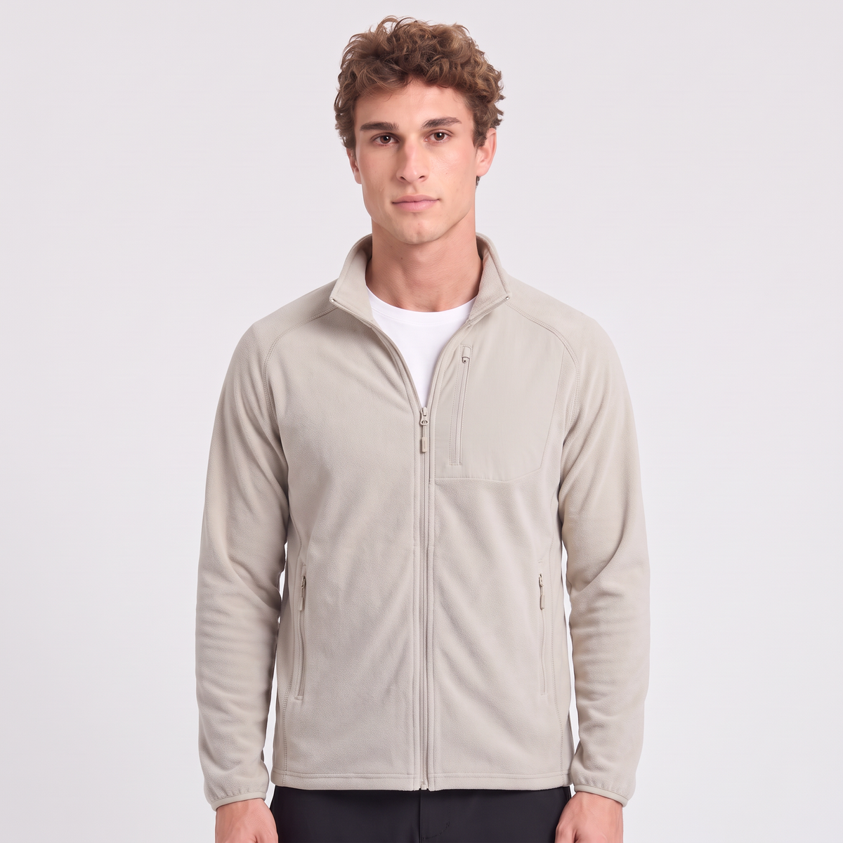 Men's Lightweight Zip Up Fleece Jacket with Chest Pocket