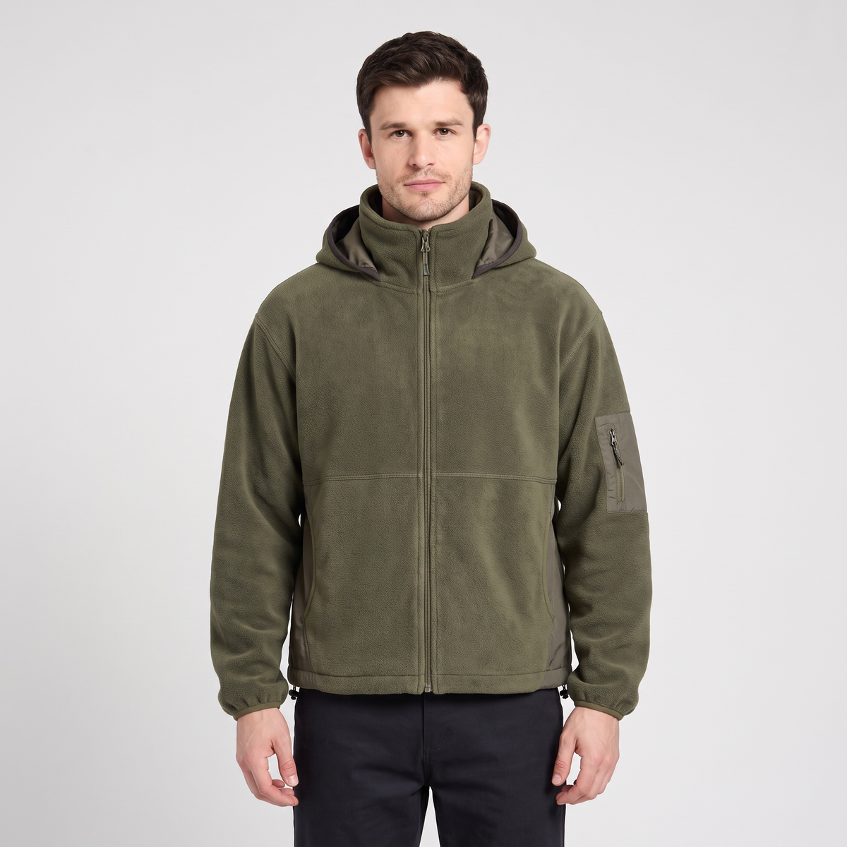 Men's Full Zip Fleece Hoodie with Chimney Collar