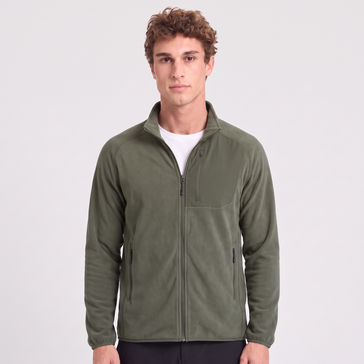 Men's Lightweight Zip Up Fleece Jacket with Chest Pocket