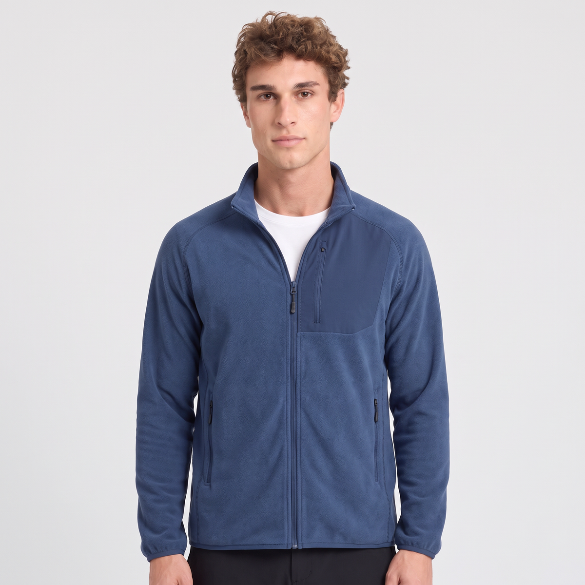 Men's Lightweight Zip Up Fleece Jacket with Chest Pocket