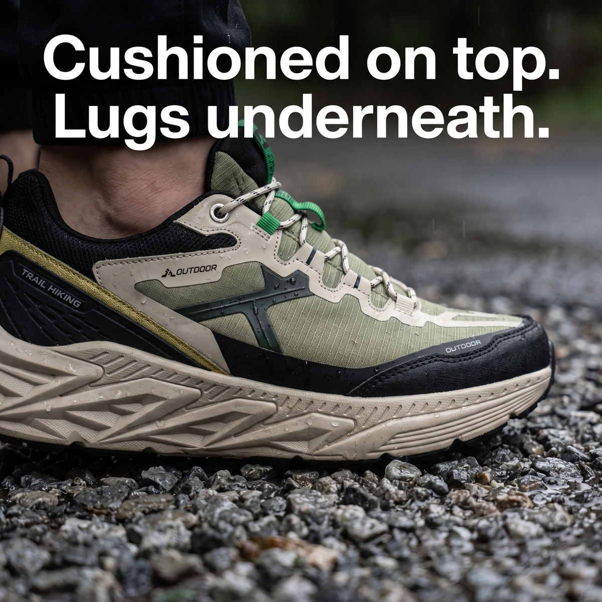 Men's Cushioned Trail Shoes with Lugged Rubber Outsole and Ripstop Mesh Upper