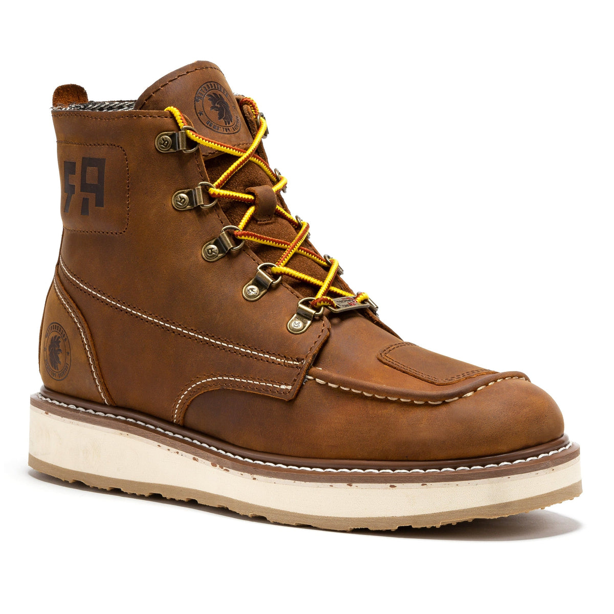 Men's Soft Toe Leather Work Boots with Side Zip and Wedge Sole