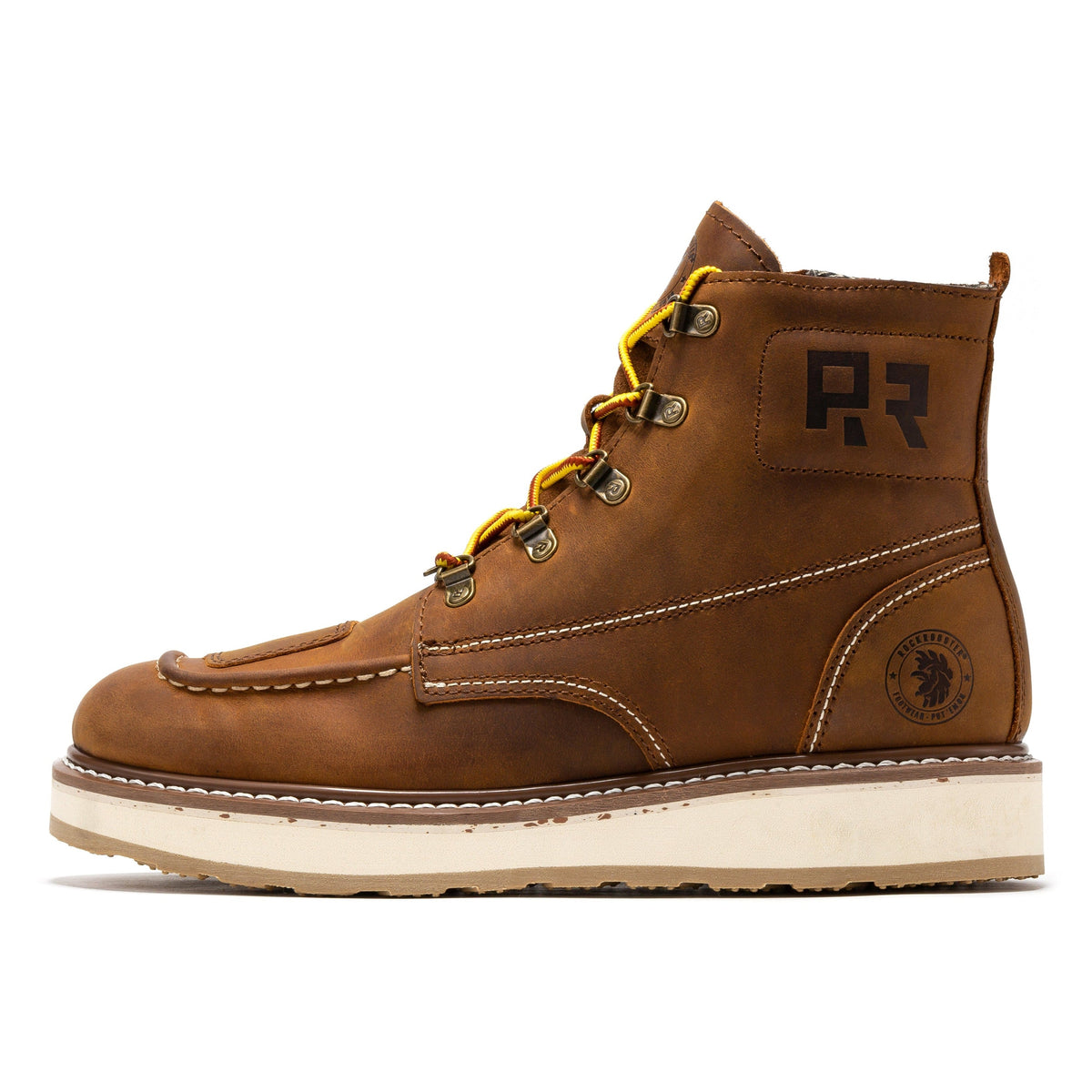 Men's Soft Toe Leather Work Boots with Side Zip and Wedge Sole