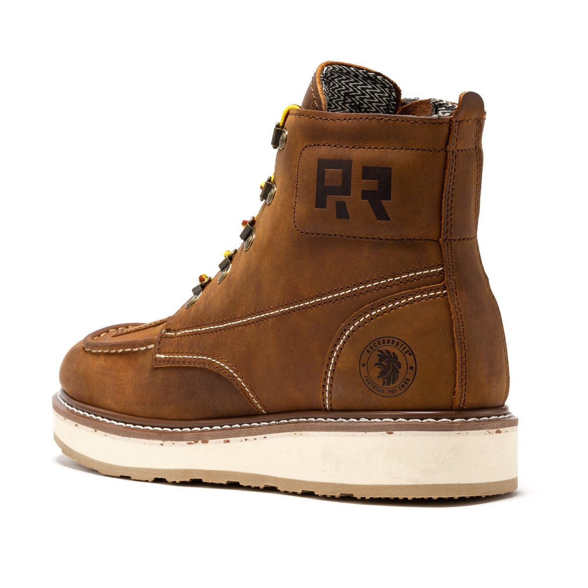 Men's Soft Toe Leather Work Boots with Side Zip and Wedge Sole