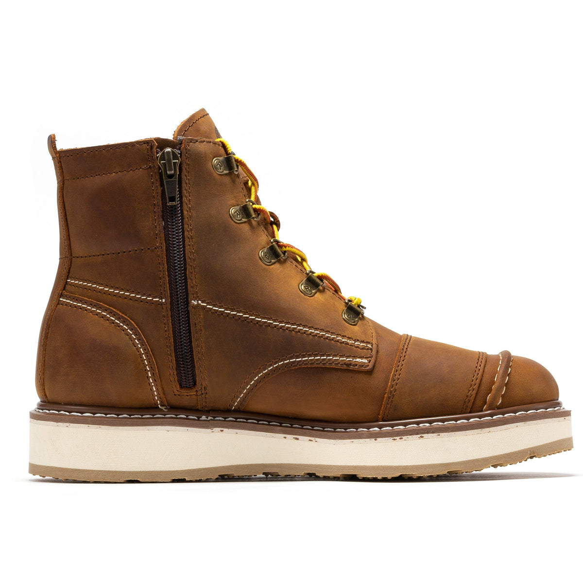 Men's Soft Toe Leather Work Boots with Side Zip and Wedge Sole