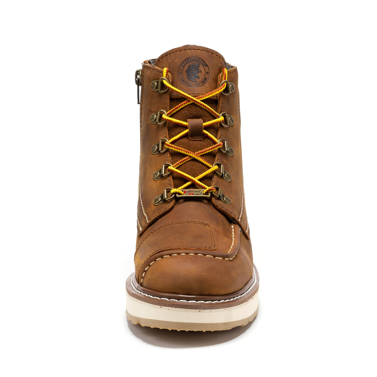 Men's Soft Toe Leather Work Boots with Side Zip and Wedge Sole