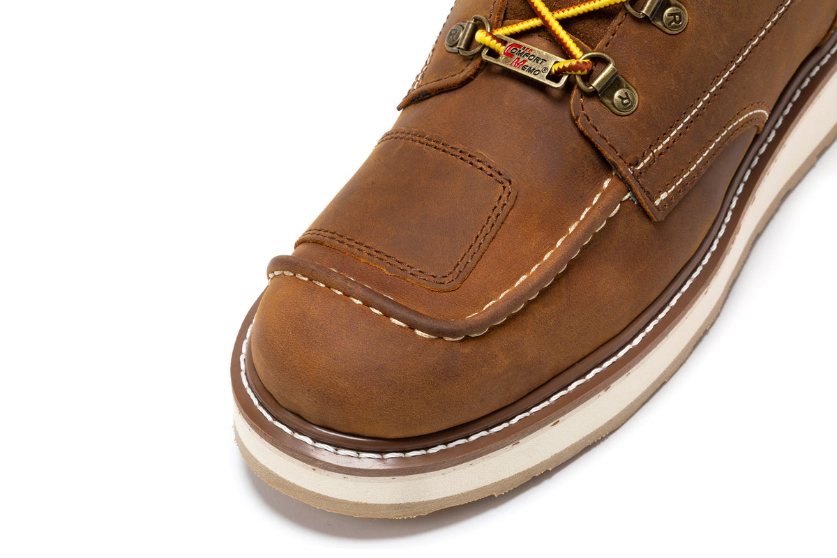 Men's Soft Toe Leather Work Boots with Side Zip and Wedge Sole