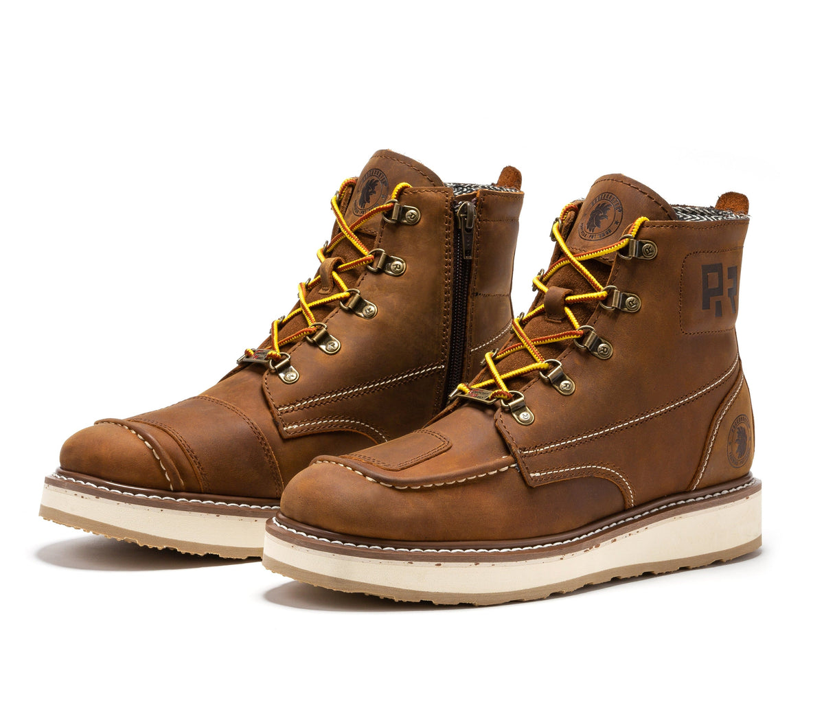 Men's Soft Toe Leather Work Boots with Side Zip and Wedge Sole