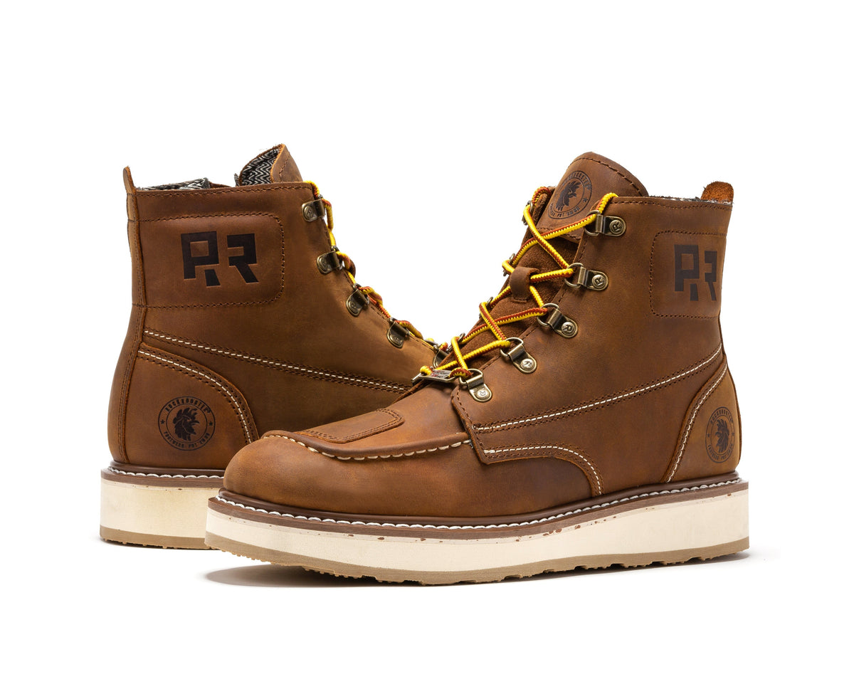Men's Soft Toe Leather Work Boots with Side Zip and Wedge Sole