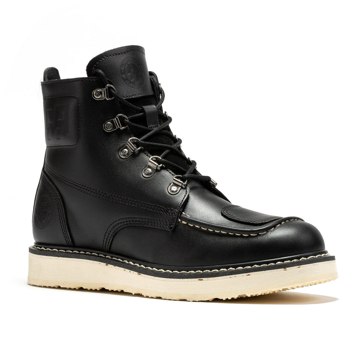 Men's Soft Toe Leather Work Boots with Side Zip and Wedge Sole