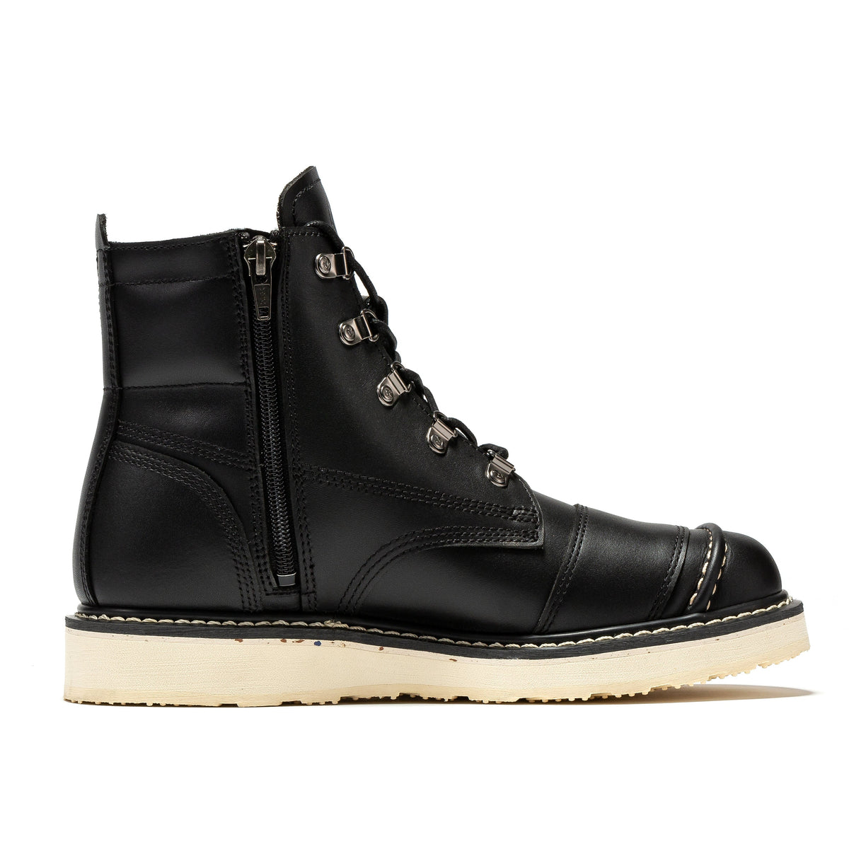 Men's Soft Toe Leather Work Boots with Side Zip and Wedge Sole