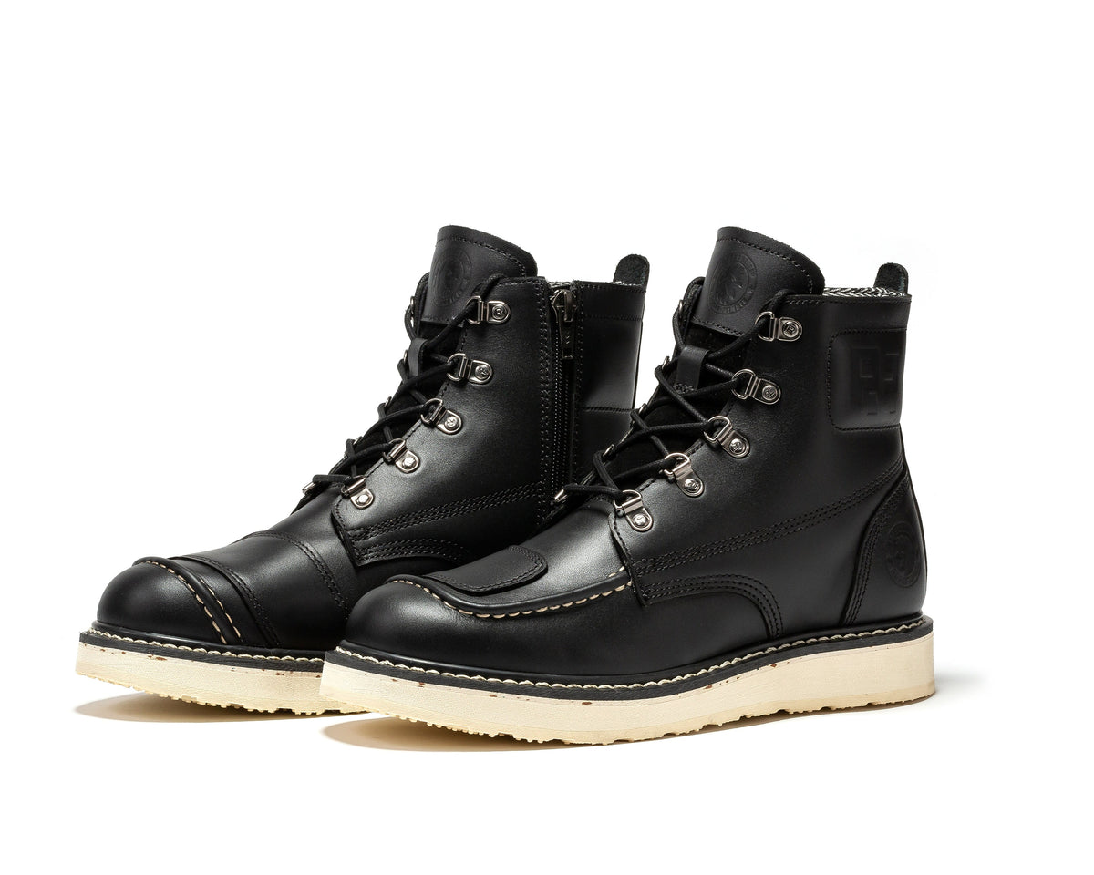 Men's Soft Toe Leather Work Boots with Side Zip and Wedge Sole