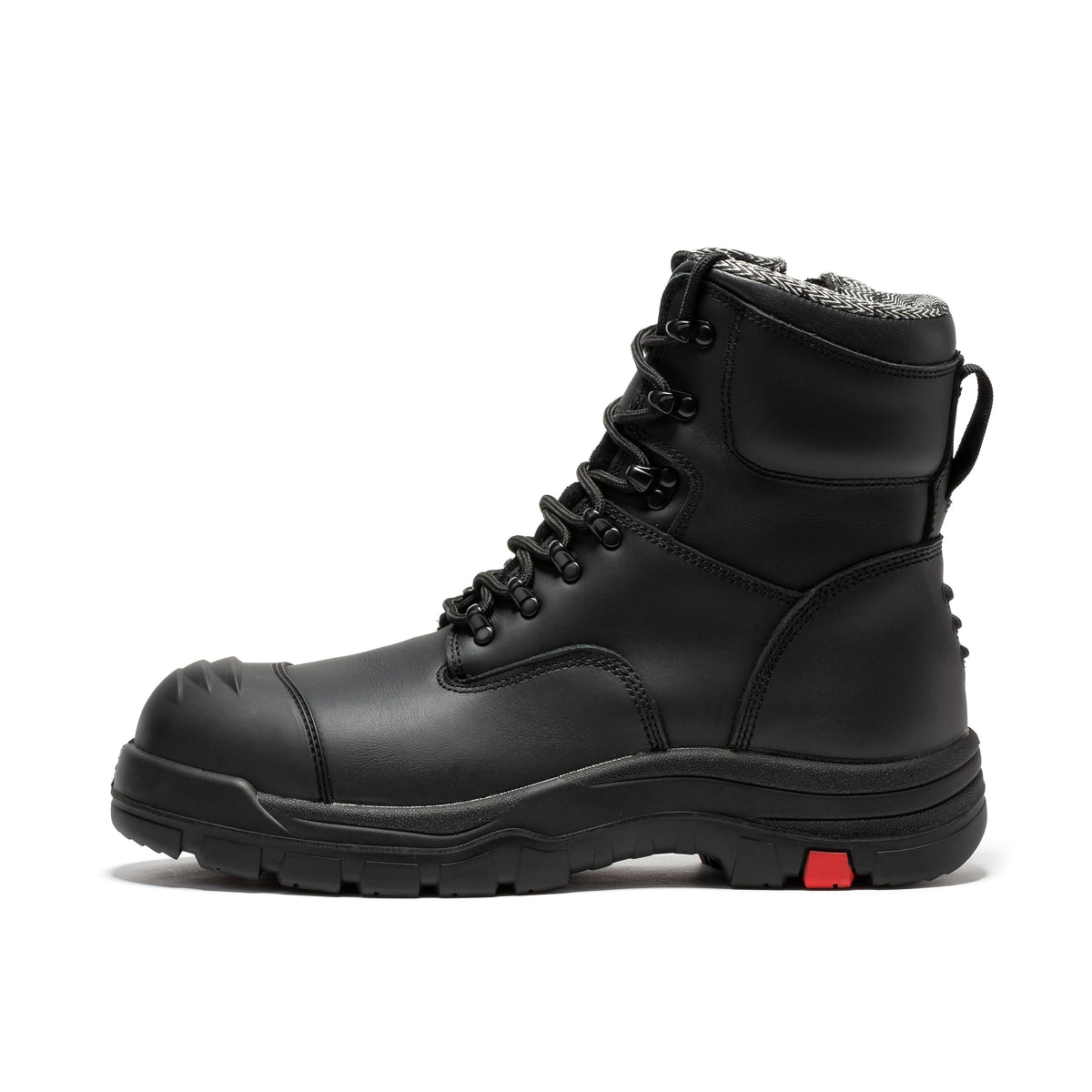 Men's Composite Toe Leather Work Boots with Side Zipper and Padded Collar