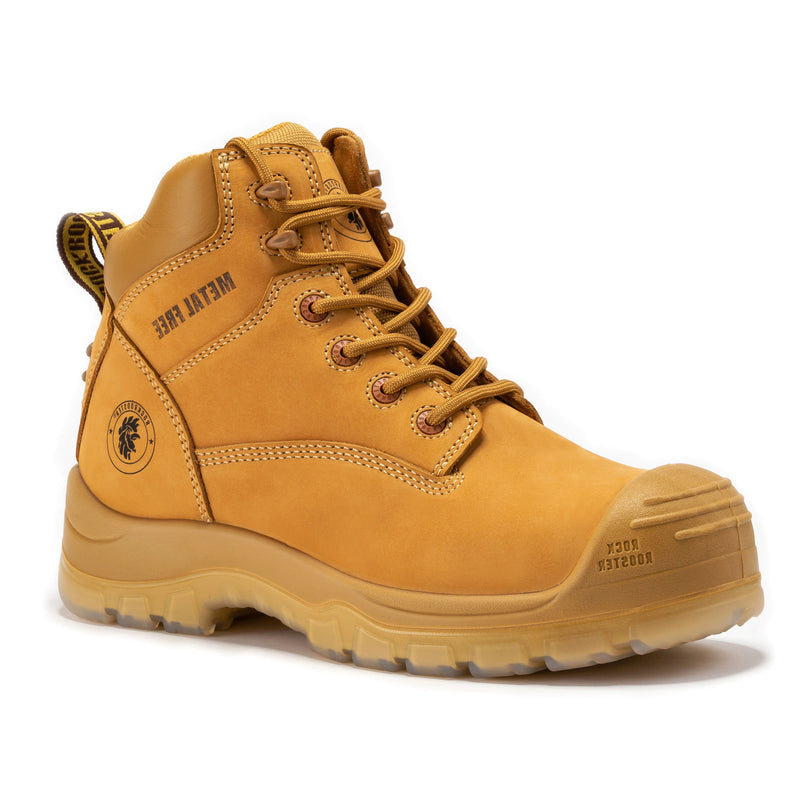 Men's Composite Toe Leather Work Boots with Side Zipper and Metal Free