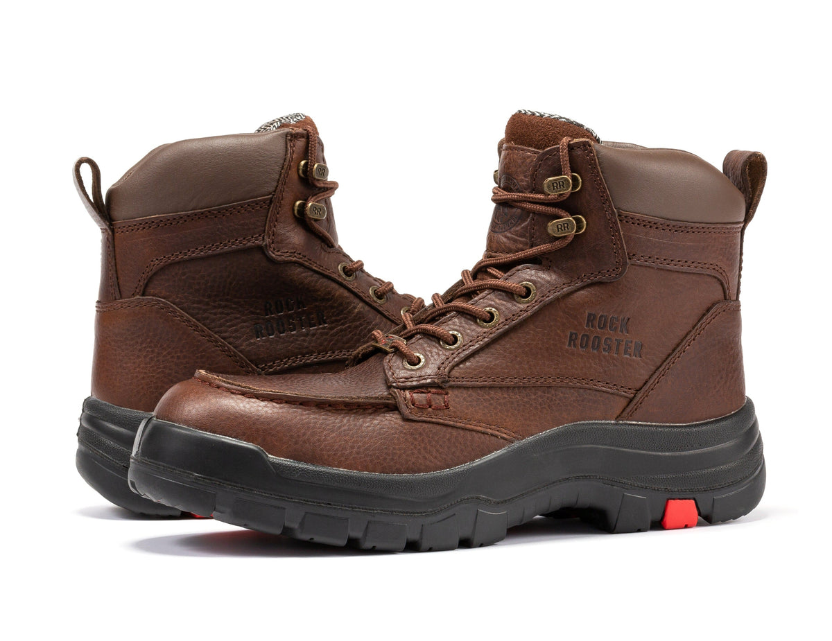 Men's Waterproof Leather Work Boots with Safety Toe and Slip Resistant Sole