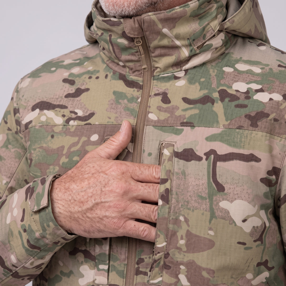 Men's Camo Tactical Hooded Hardshell Jacket with Flap Pockets