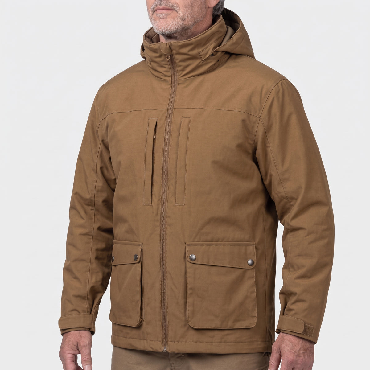 Men's Camo Tactical Hooded Hardshell Jacket with Flap Pockets