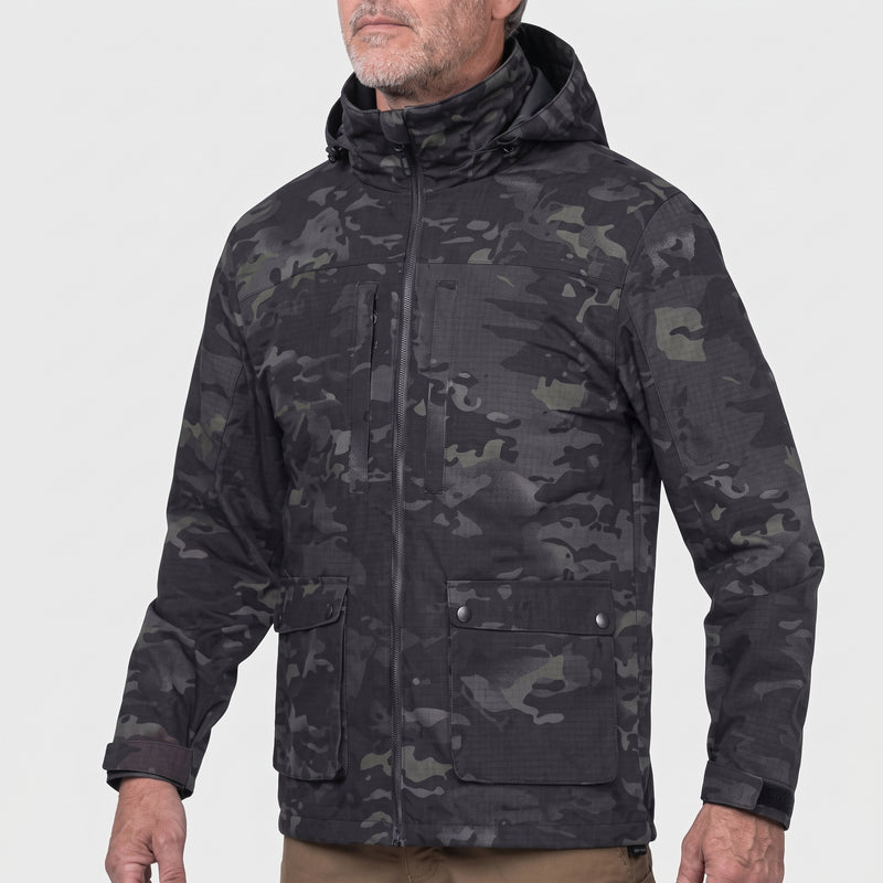 Men's Camo Tactical Hooded Hardshell Jacket with Flap Pockets