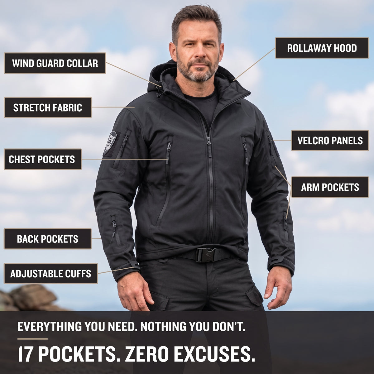 Men's Waterproof Fleece Lined Softshell Jacket with Hood