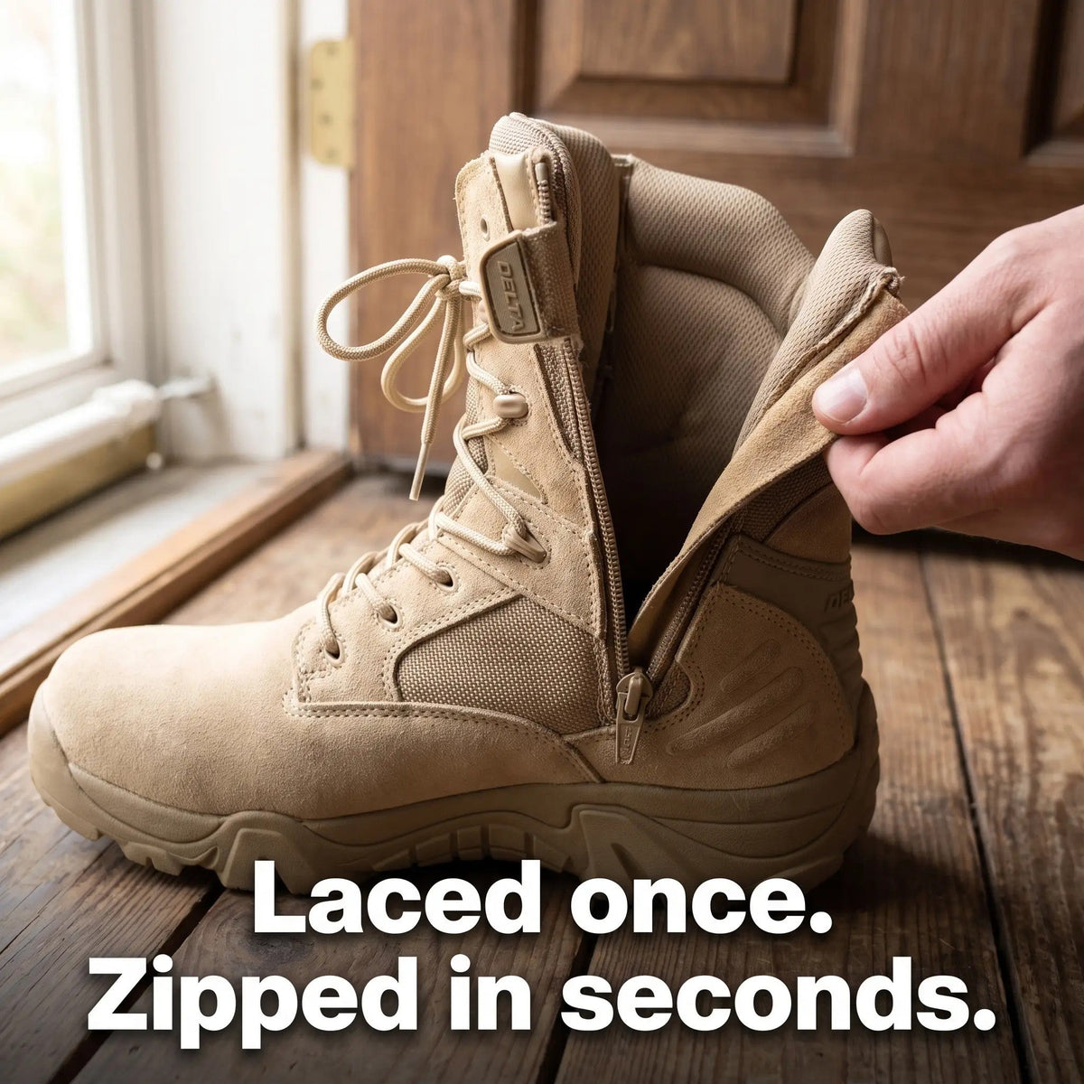 Men's High Top Tactical Combat Boots with Inside Zip and Lug Sole