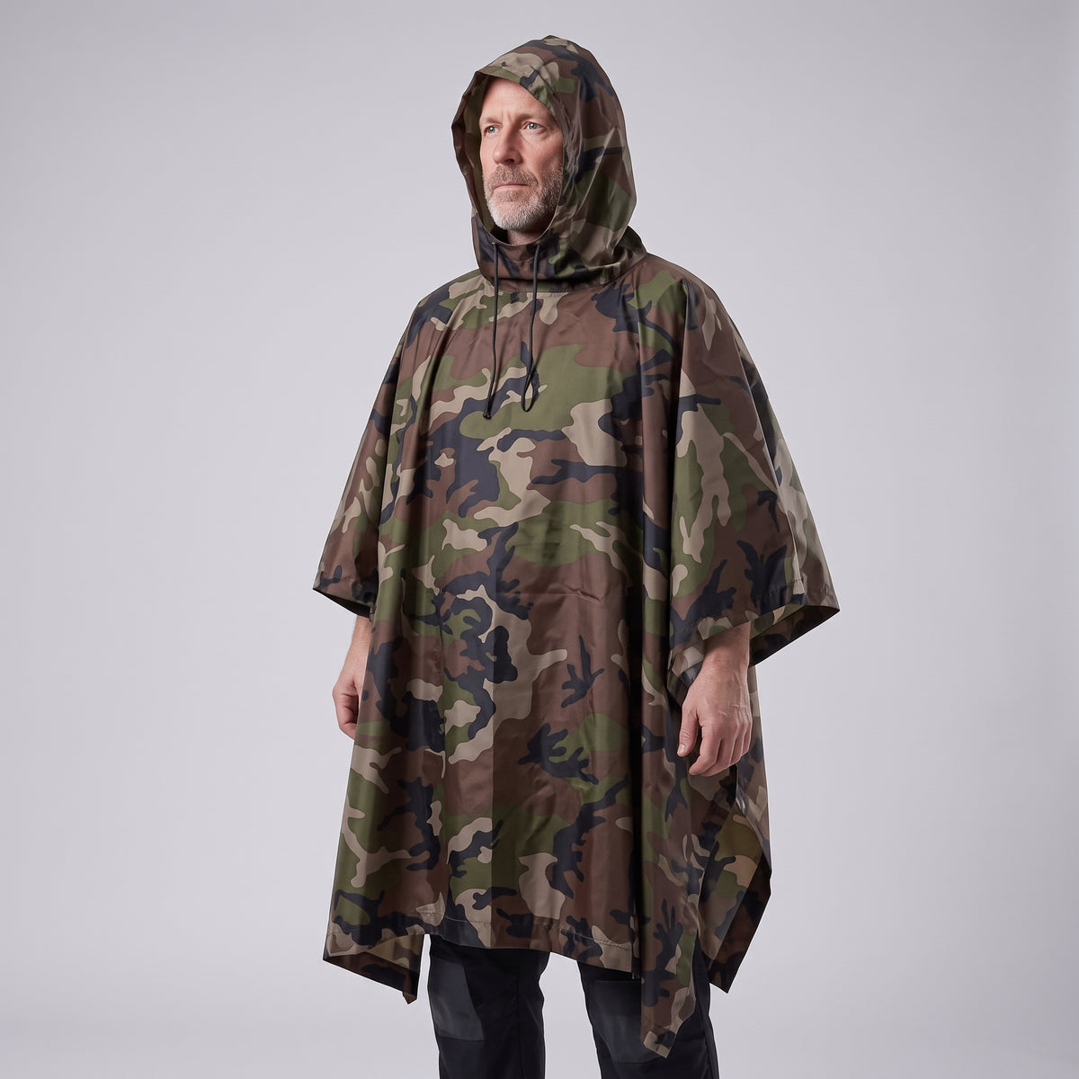 Men's Camouflage Waterproof Rain Poncho with Hood and Drawstring