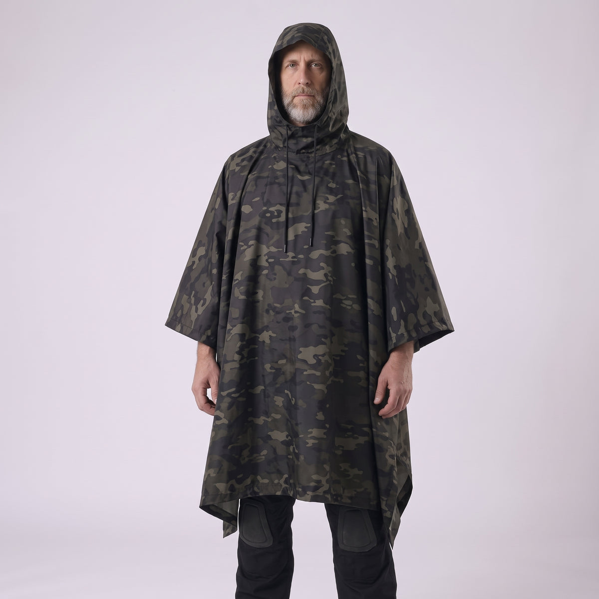 Men's Camouflage Waterproof Rain Poncho with Hood and Drawstring