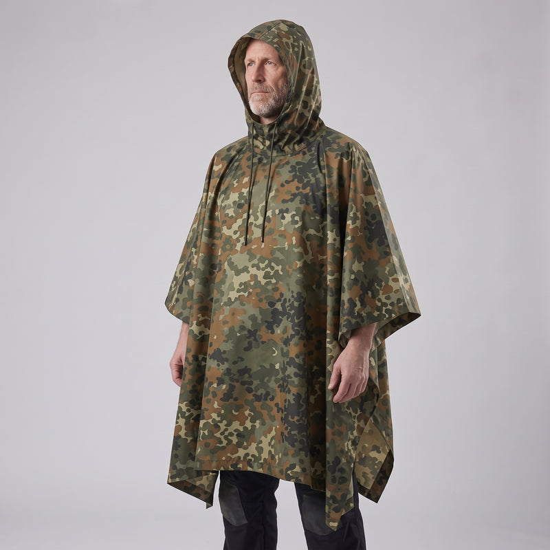 Men's Camouflage Waterproof Rain Poncho with Hood and Drawstring