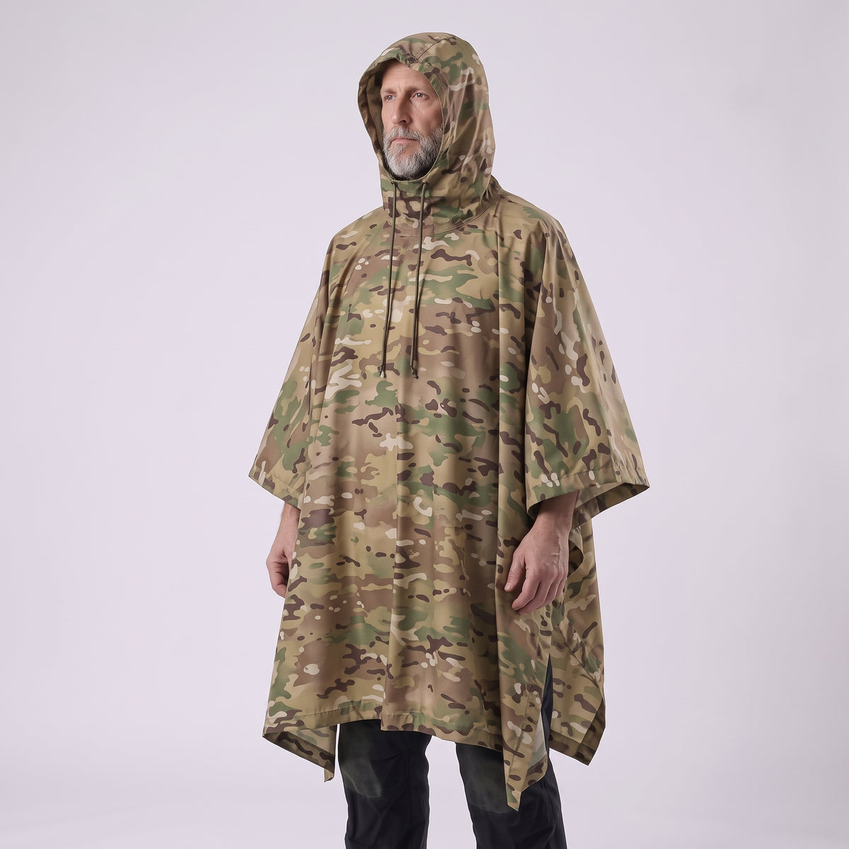 Men's Camouflage Waterproof Rain Poncho with Hood and Drawstring