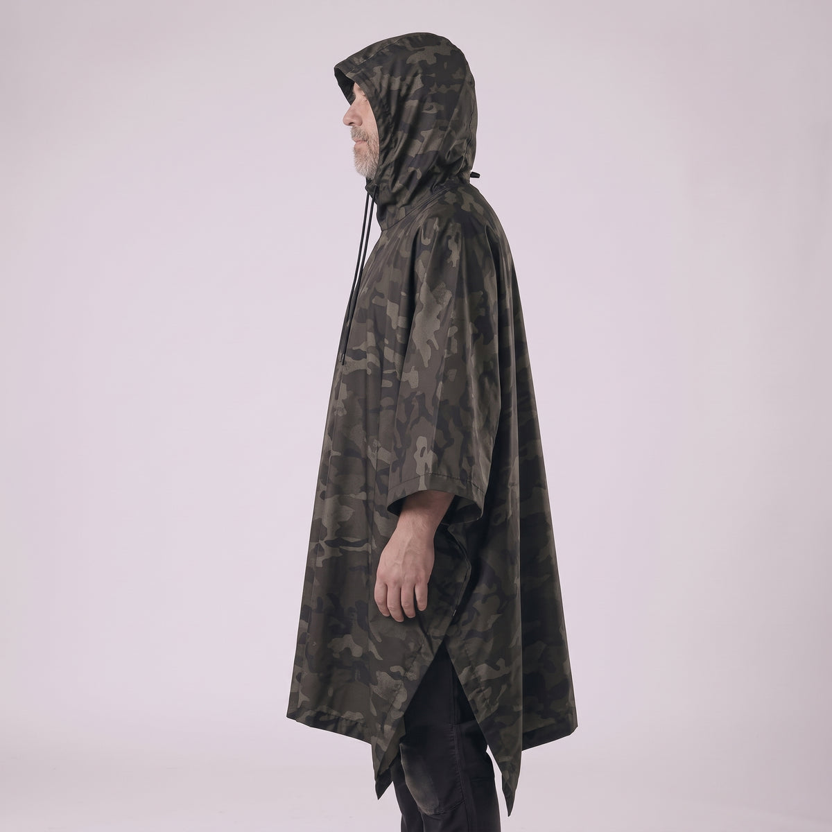 Men's Camouflage Waterproof Rain Poncho with Hood and Drawstring