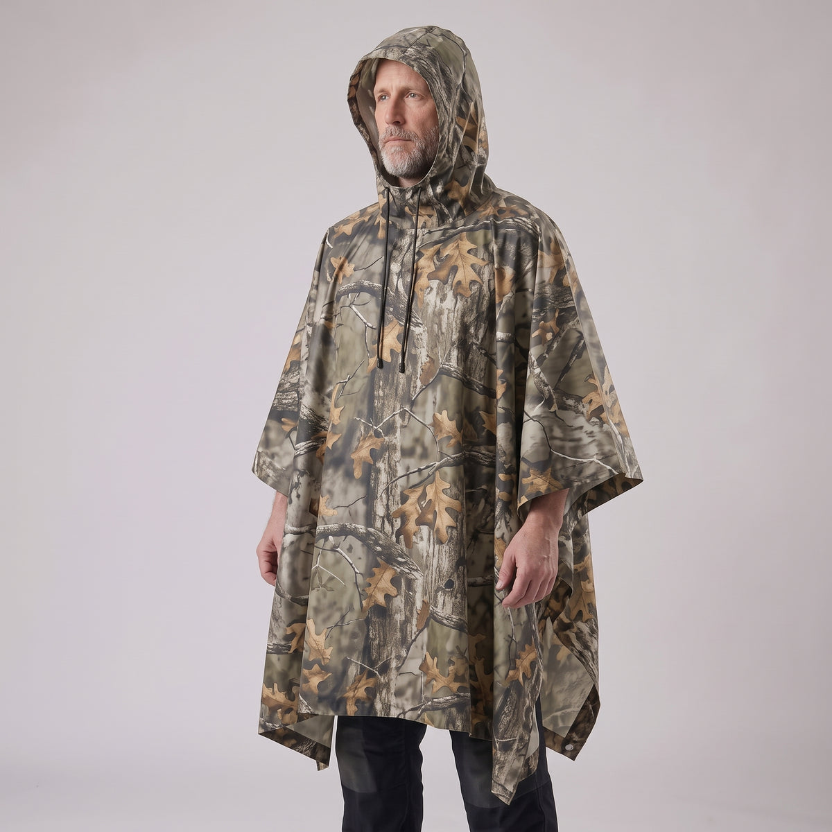 Men's Camouflage Waterproof Rain Poncho with Hood and Drawstring