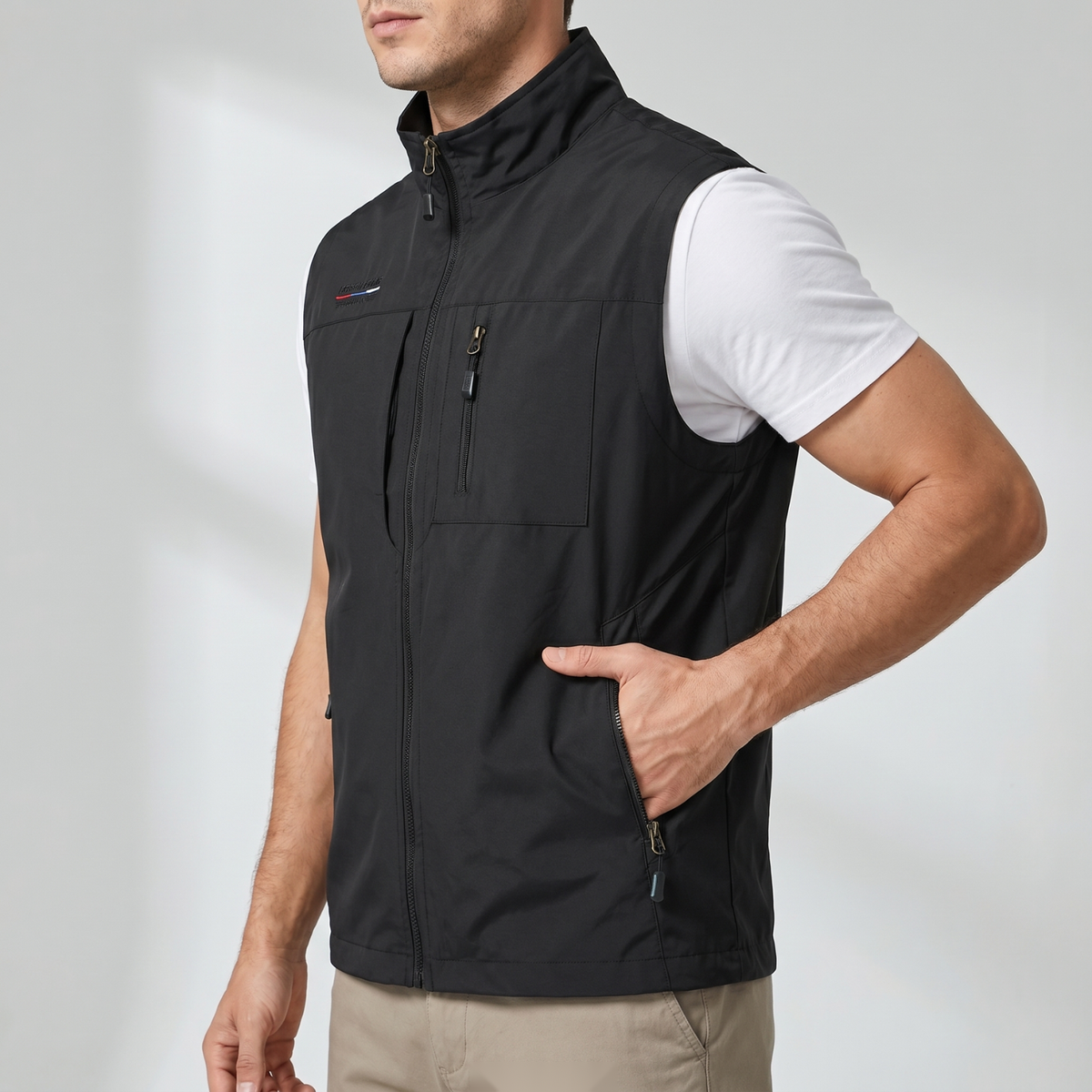 Men's Lightweight Outdoor Vest With Six Pockets And High Collar