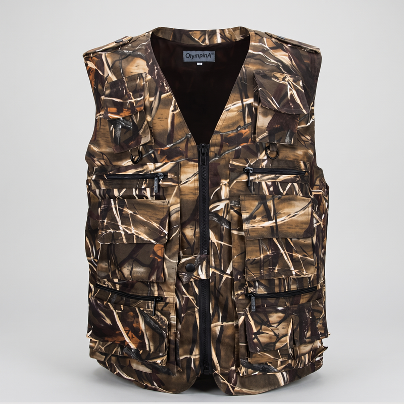 Men's Camo Utility Vest With Multi Zip And Flap Pockets