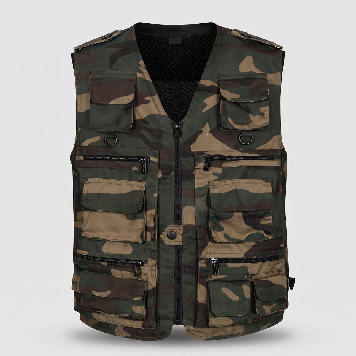 Men's Camo Utility Vest With Multi Zip And Flap Pockets